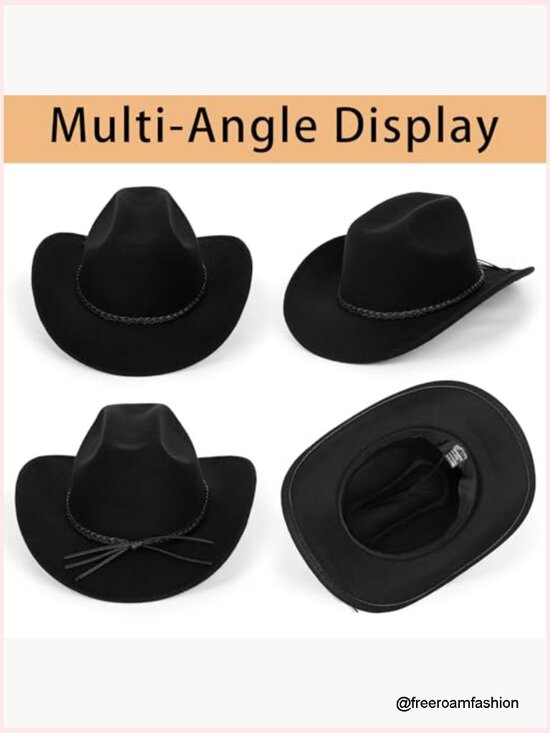 Studded Pinched Cowboy Hat with Belt Buckle Wide Brim Fedora main image 4